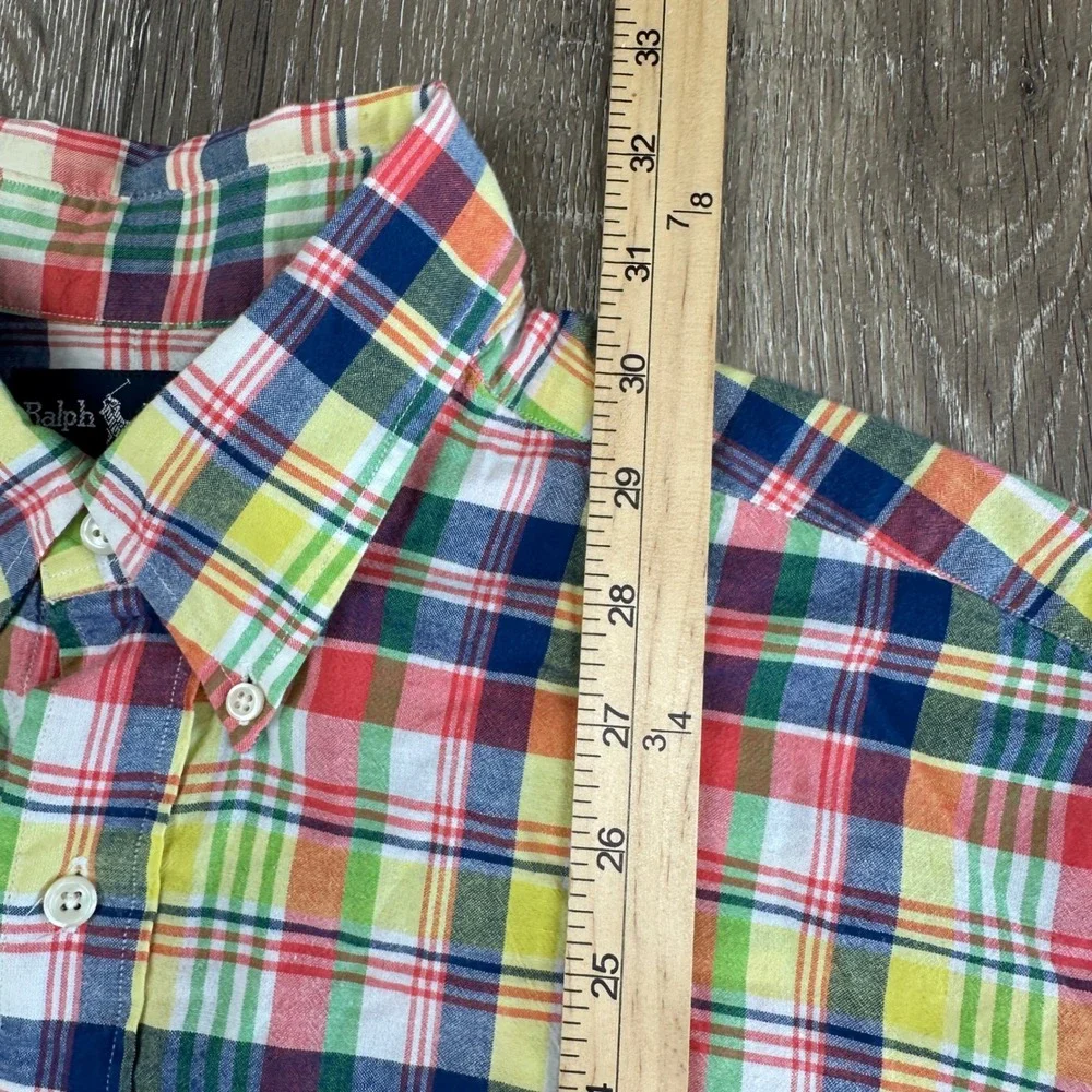 Polo Ralph Lauren Blaire Madras Plaid Shirt Mens Large Multi Color Short Sleeve